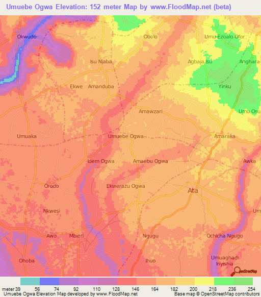 Umuebe Ogwa,Nigeria Elevation Map