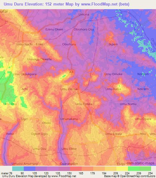 Umu Duru,Nigeria Elevation Map