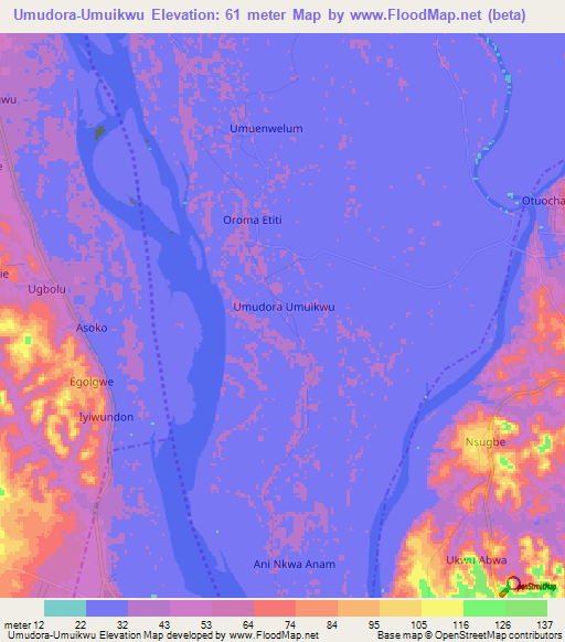 Umudora-Umuikwu,Nigeria Elevation Map