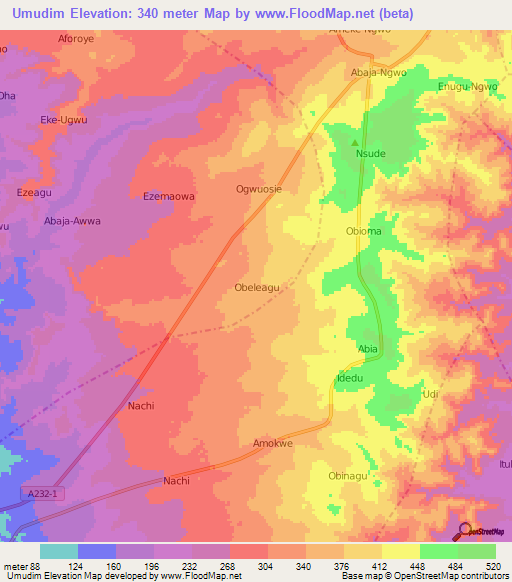 Umudim,Nigeria Elevation Map