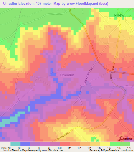 Umudim,Nigeria Elevation Map