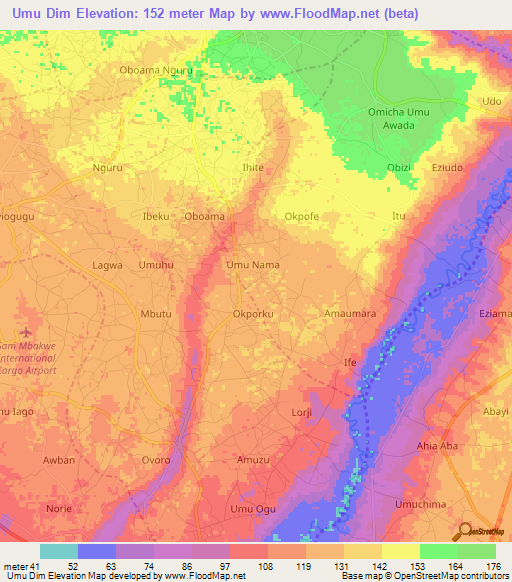 Umu Dim,Nigeria Elevation Map