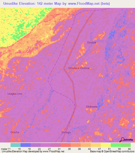 Umudike,Nigeria Elevation Map