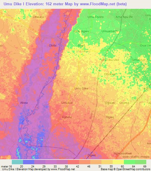 Umu Dike I,Nigeria Elevation Map