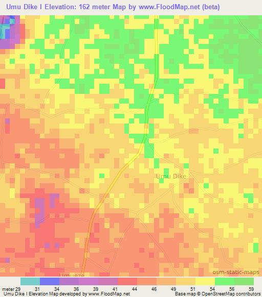 Umu Dike I,Nigeria Elevation Map