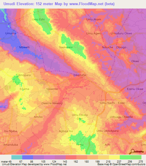 Umudi,Nigeria Elevation Map