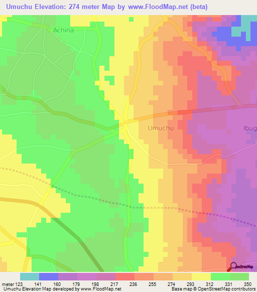 Umuchu,Nigeria Elevation Map