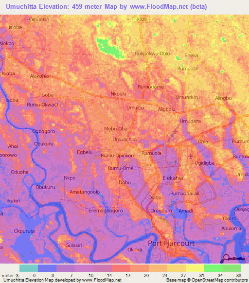 Umuchitta,Nigeria Elevation Map