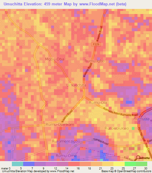 Umuchitta,Nigeria Elevation Map