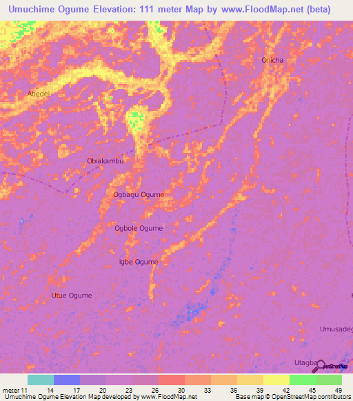 Umuchime Ogume,Nigeria Elevation Map