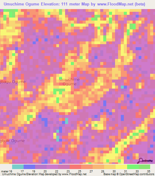 Umuchime Ogume,Nigeria Elevation Map