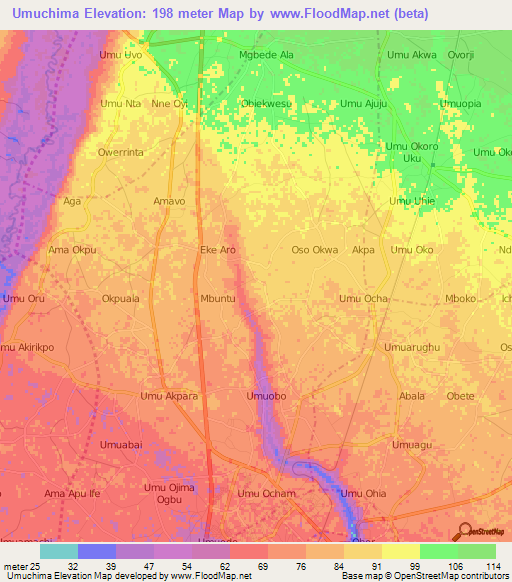 Umuchima,Nigeria Elevation Map