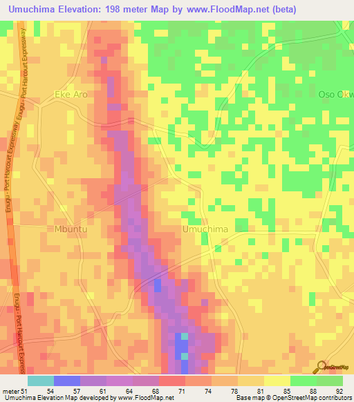 Umuchima,Nigeria Elevation Map