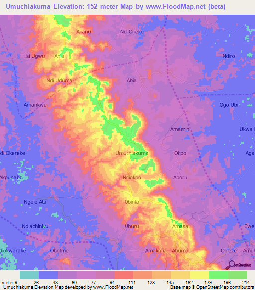 Umuchiakuma,Nigeria Elevation Map