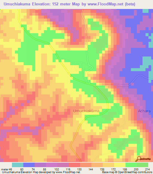 Umuchiakuma,Nigeria Elevation Map