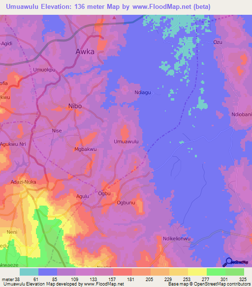 Umuawulu,Nigeria Elevation Map