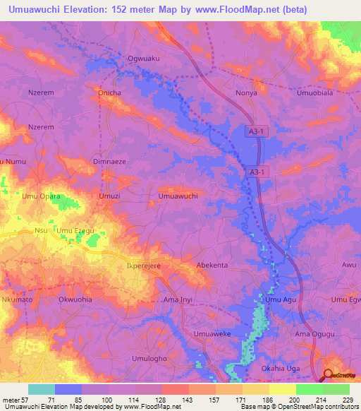 Umuawuchi,Nigeria Elevation Map