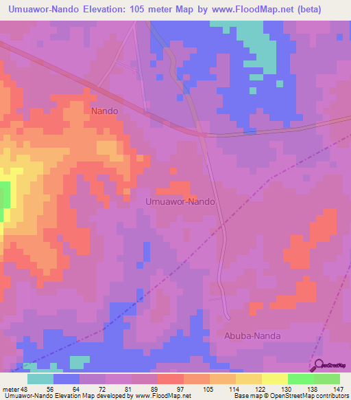 Umuawor-Nando,Nigeria Elevation Map