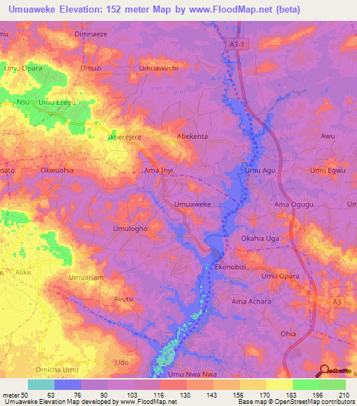 Umuaweke,Nigeria Elevation Map