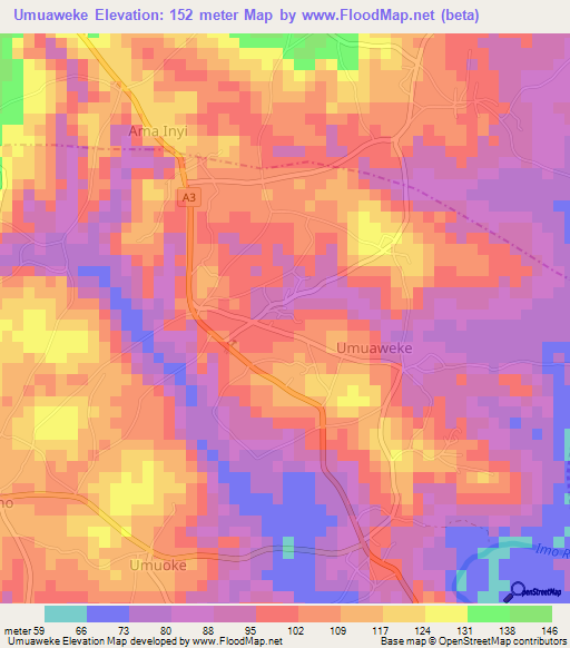 Umuaweke,Nigeria Elevation Map