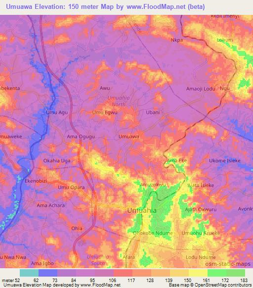 Umuawa,Nigeria Elevation Map