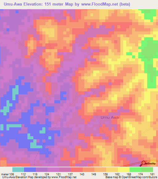 Umu-Awa,Nigeria Elevation Map