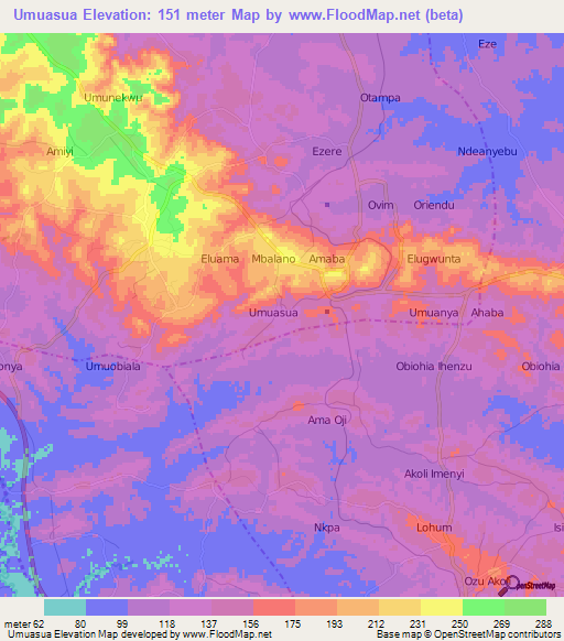 Umuasua,Nigeria Elevation Map