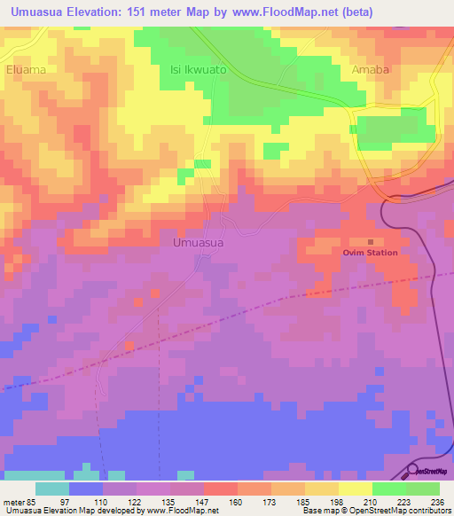 Umuasua,Nigeria Elevation Map