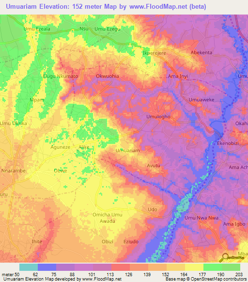 Umuariam,Nigeria Elevation Map