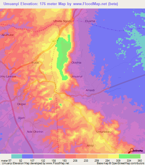 Umuanyi,Nigeria Elevation Map