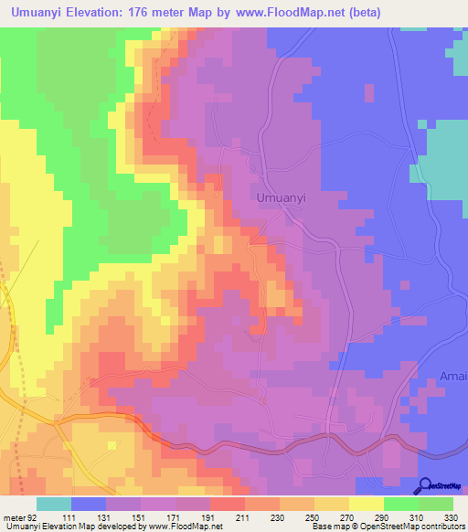 Umuanyi,Nigeria Elevation Map