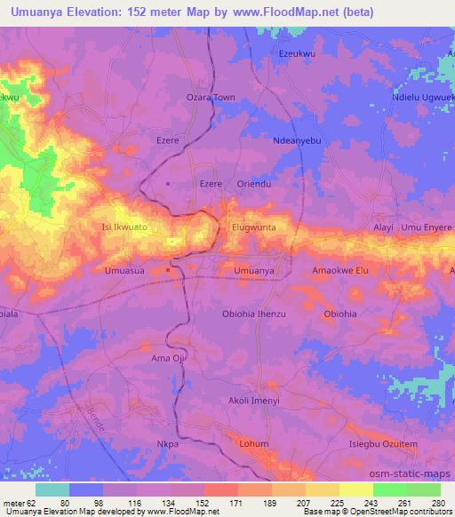 Umuanya,Nigeria Elevation Map