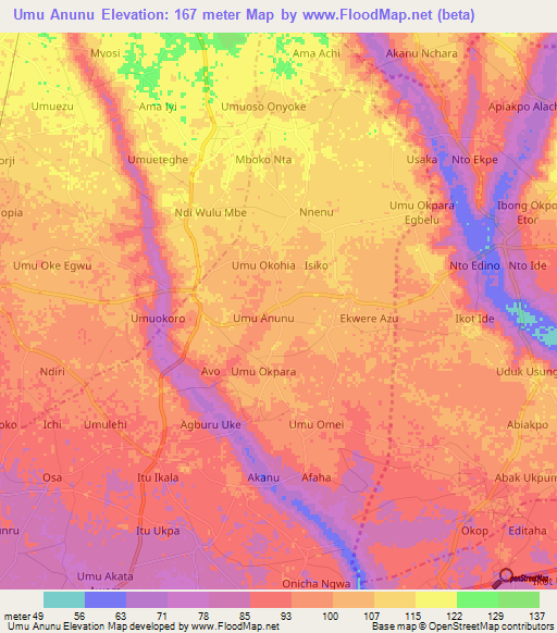 Umu Anunu,Nigeria Elevation Map