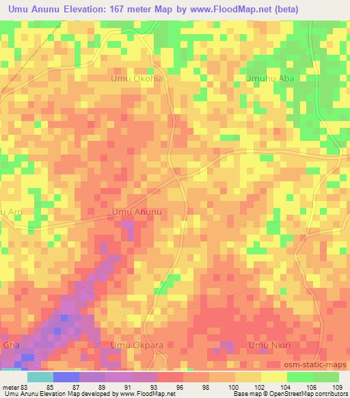 Umu Anunu,Nigeria Elevation Map