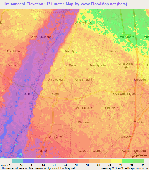 Umuamachi,Nigeria Elevation Map