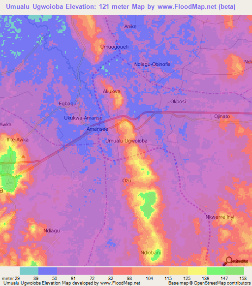 Umualu Ugwoioba,Nigeria Elevation Map