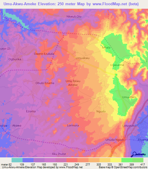 Umu-Akwu-Ameke,Nigeria Elevation Map