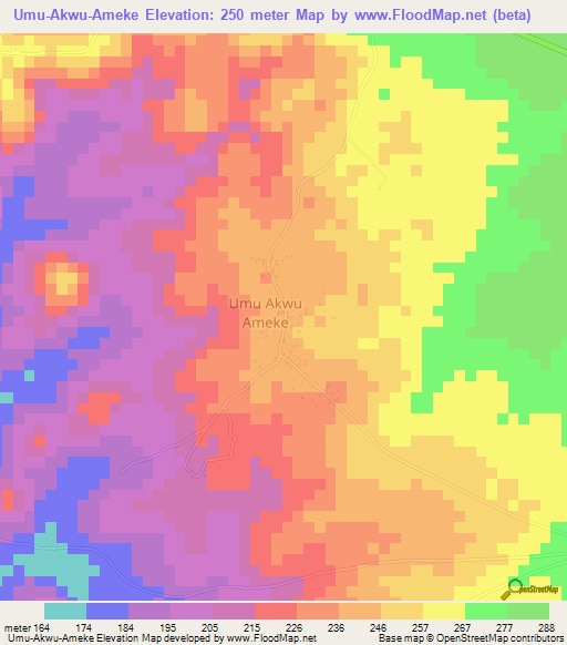 Umu-Akwu-Ameke,Nigeria Elevation Map