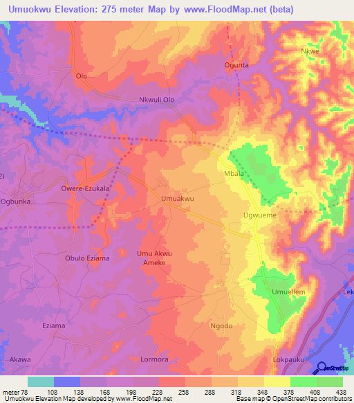 Umuokwu,Nigeria Elevation Map