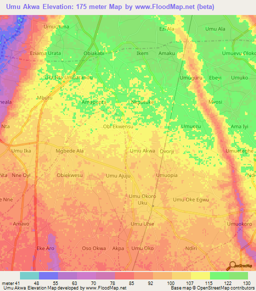 Umu Akwa,Nigeria Elevation Map