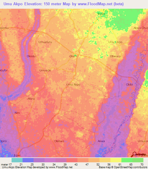 Umu Akpo,Nigeria Elevation Map