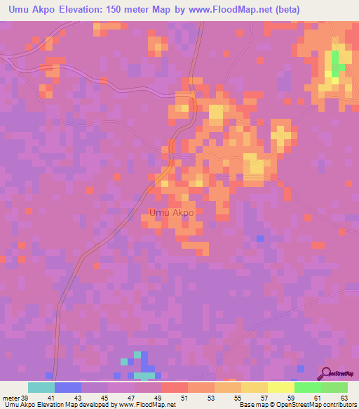 Umu Akpo,Nigeria Elevation Map