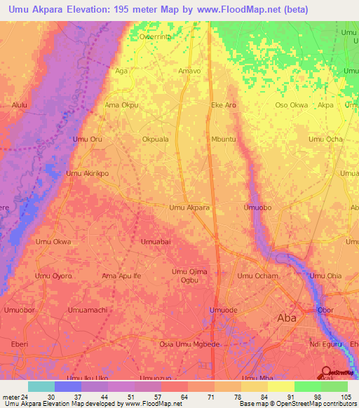 Umu Akpara,Nigeria Elevation Map