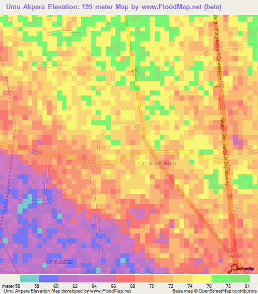 Umu Akpara,Nigeria Elevation Map