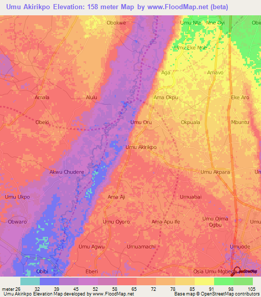 Umu Akirikpo,Nigeria Elevation Map