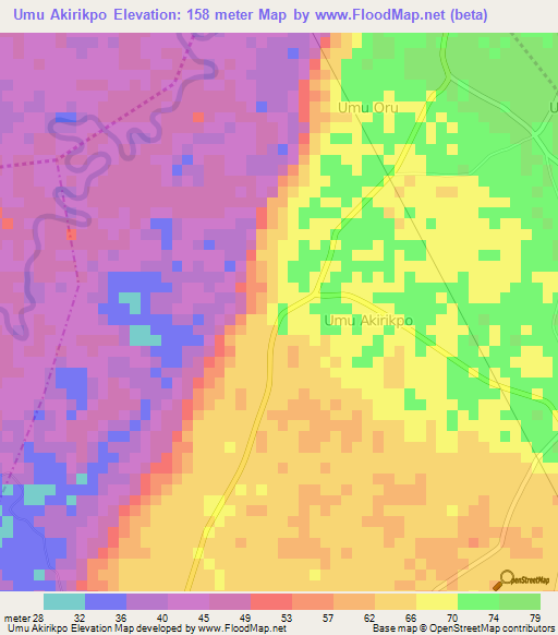 Umu Akirikpo,Nigeria Elevation Map