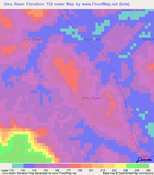 Umu Akam,Nigeria Elevation Map