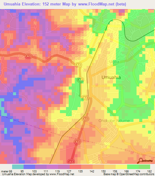 Umuahia,Nigeria Elevation Map