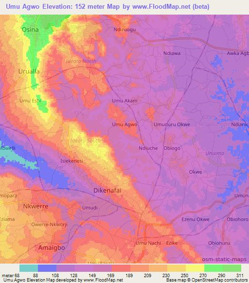 Umu Agwo,Nigeria Elevation Map