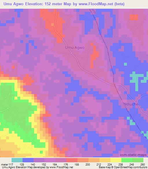 Umu Agwo,Nigeria Elevation Map